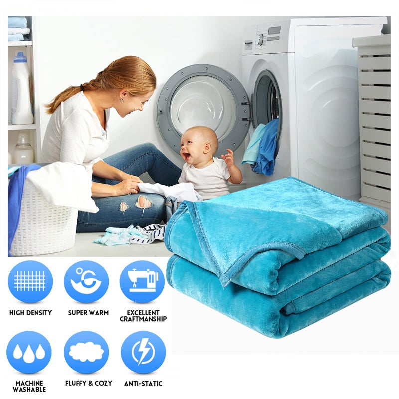 EASELAND Soft King Size Blanket Warm Fuzzy Microplush Lightweight Thermal Fleece Blankets for Couch Bed Sofa,90x108 Inch, Turquoise - Image 2